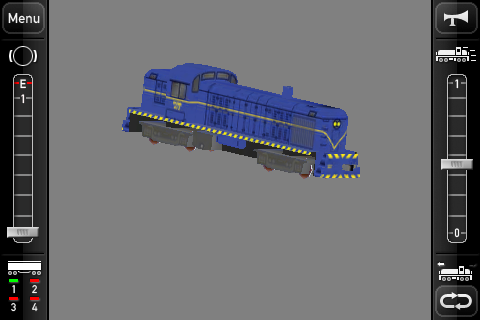 Currently it shows a gray screen, several UI elements and a blue locomotive