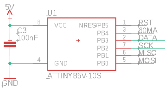 Excerpt from the circuit diagram. Shows a microcontroller and a capacitor.